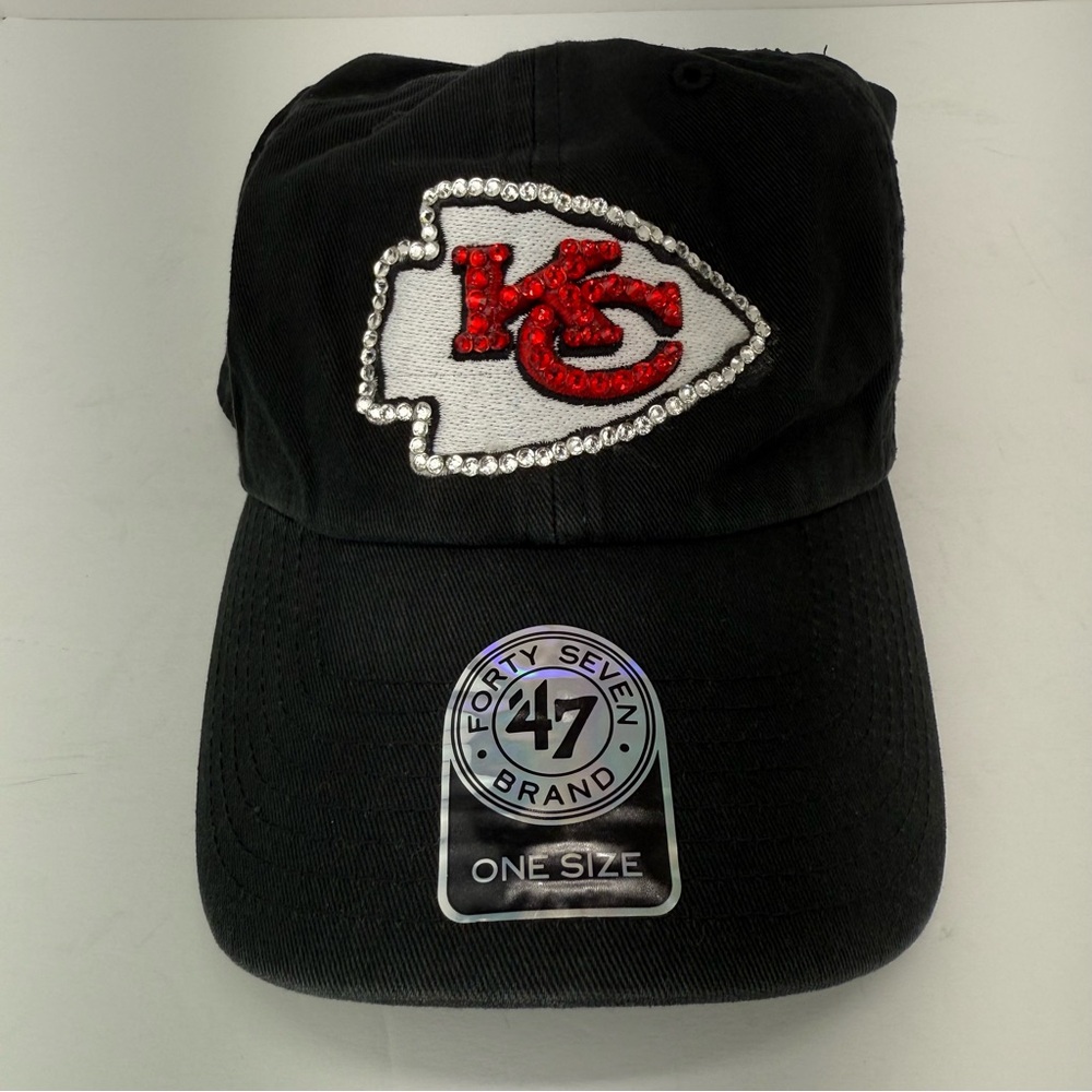 Kansas City Chiefs NFL '47 Brand Black Rhinestone Embellished Adjustable Cap NWT